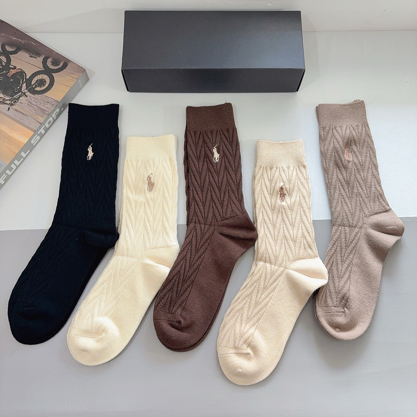 配包装【一盒5双】Polo （保罗）高版本羊绒刺绣长筒袜子🔥潮人必不可少的时尚专柜代购长筒袜子 ，超好搭