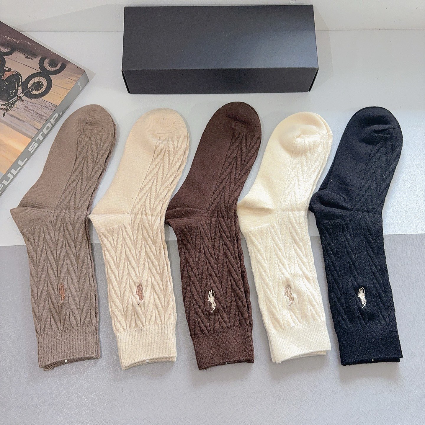 配包装【一盒5双】Polo （保罗）高版本羊绒刺绣长筒袜子🔥潮人必不可少的时尚专柜代购长筒袜子 ，超好搭