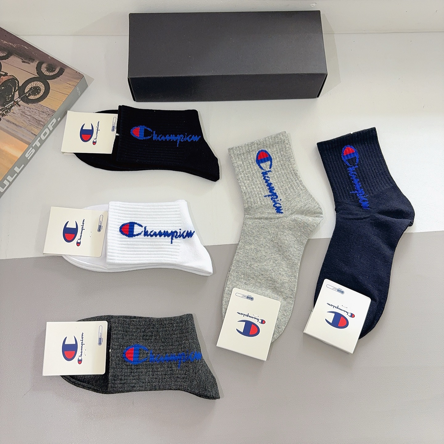 配包装（一盒5双）冠军 新款男款中筒袜子！纯棉面料 专柜同步袜子，💛大牌出街，潮人必备🔥超好搭