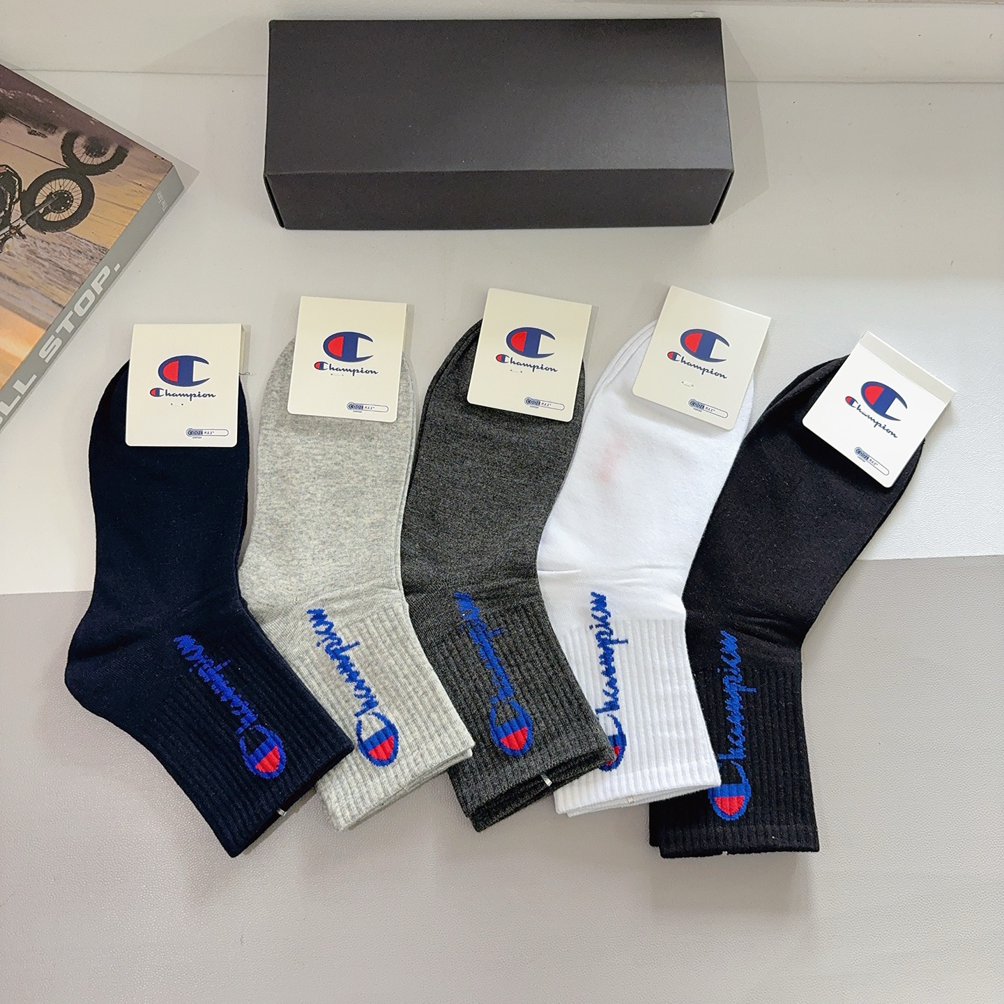 配包装（一盒5双）冠军 新款男款中筒袜子！纯棉面料 专柜同步袜子，💛大牌出街，潮人必备🔥超好搭