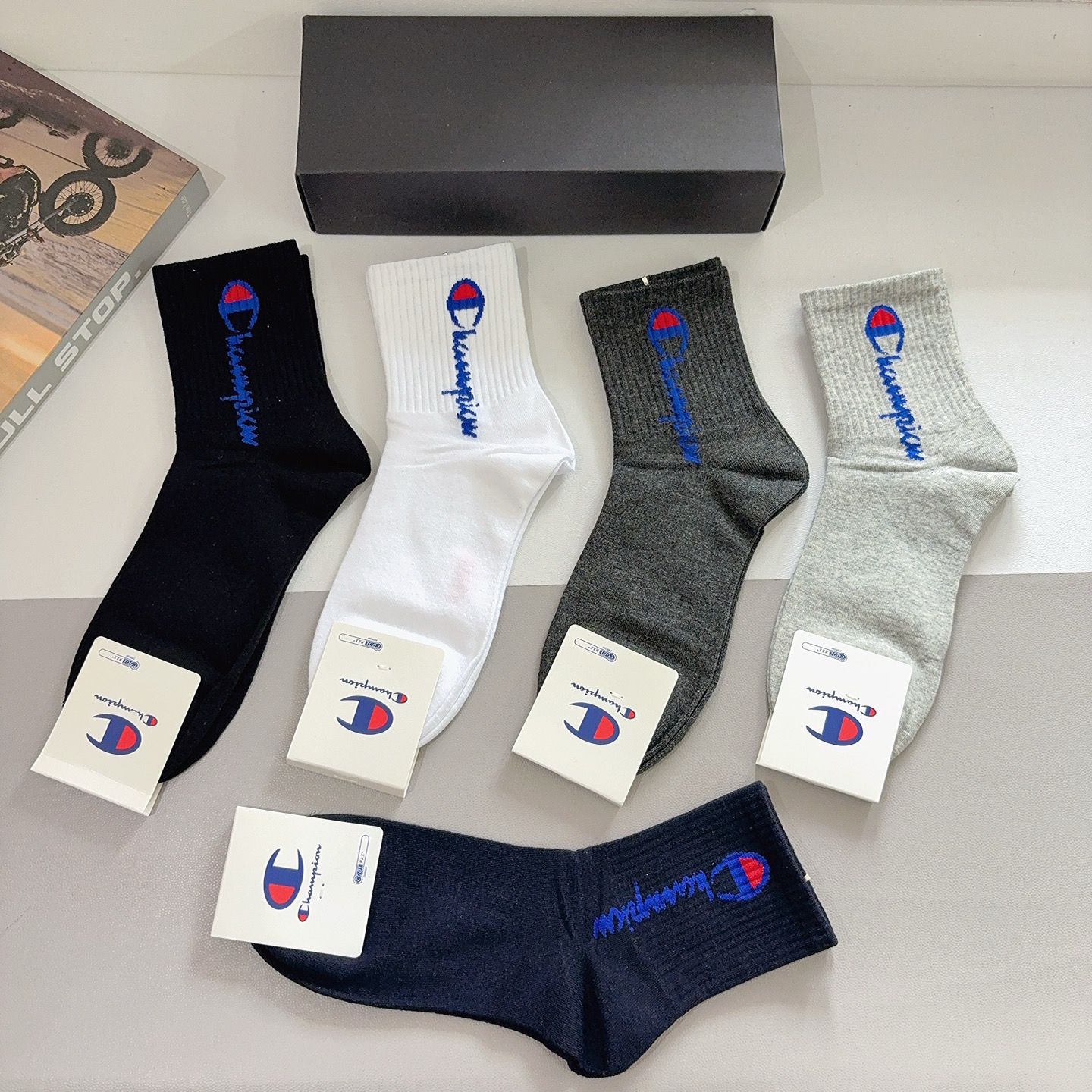 配包装（一盒5双）冠军 新款男款中筒袜子！纯棉面料 专柜同步袜子，💛大牌出街，潮人必备🔥超好搭