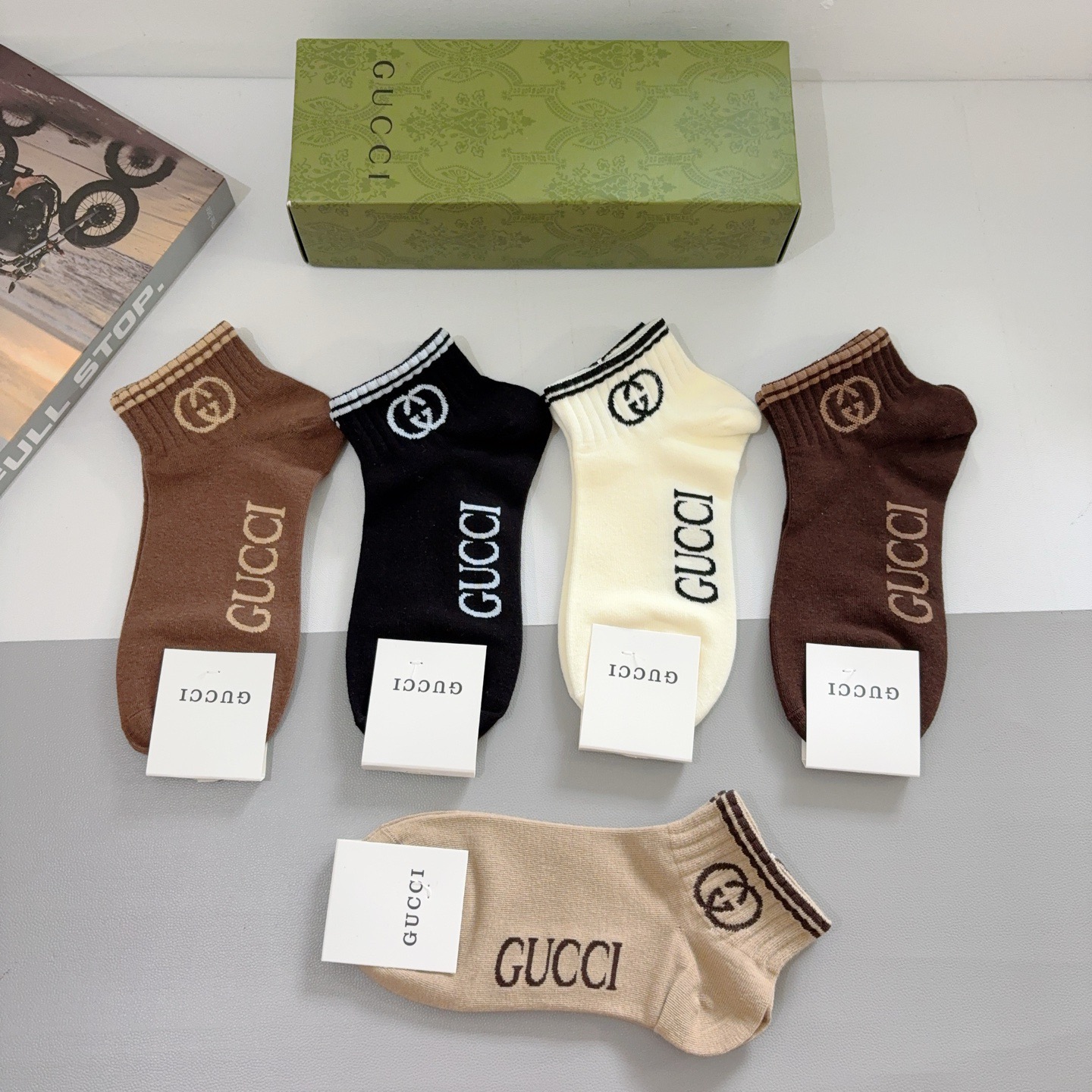 配包装（一盒5双） Gucci 古奇 ins超火爆短款船袜 纯棉面料，潮人必备 ，Gucci 爆款，经典