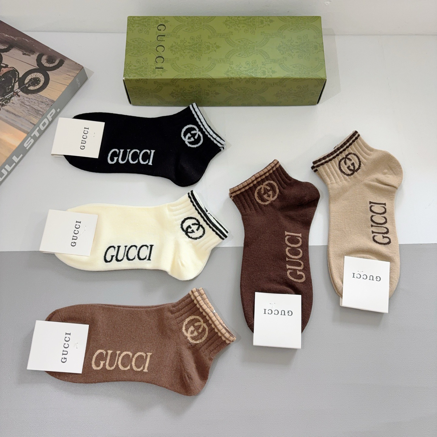 配包装（一盒5双） Gucci 古奇 ins超火爆短款船袜 纯棉面料，潮人必备 ，Gucci 爆款，经典