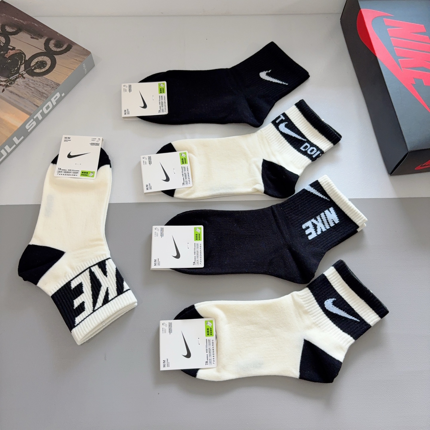配包装（一盒5双）新款 Nike/耐克 中筒袜子 纯棉面料 专柜同步 高品质 抗菌防臭吸汗透气[得意][