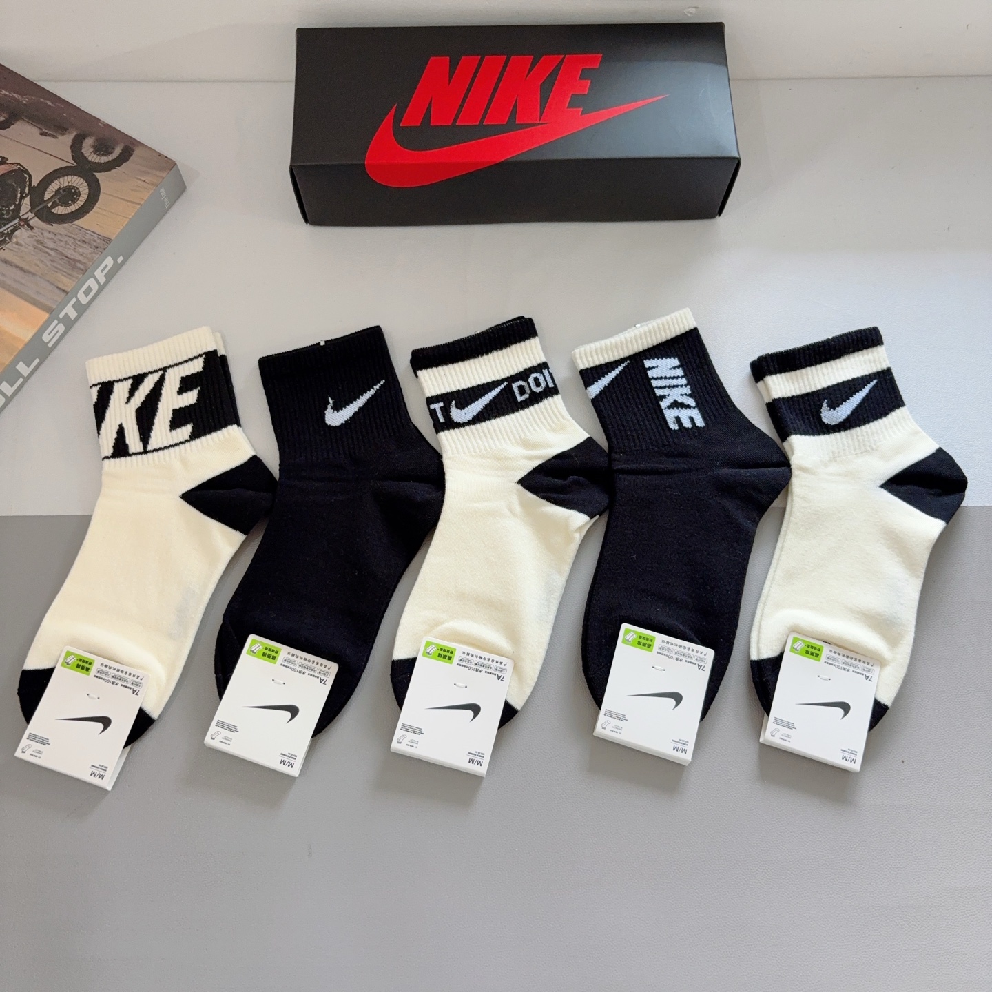 配包装（一盒5双）新款 Nike/耐克 中筒袜子 纯棉面料 专柜同步 高品质 抗菌防臭吸汗透气[得意][
