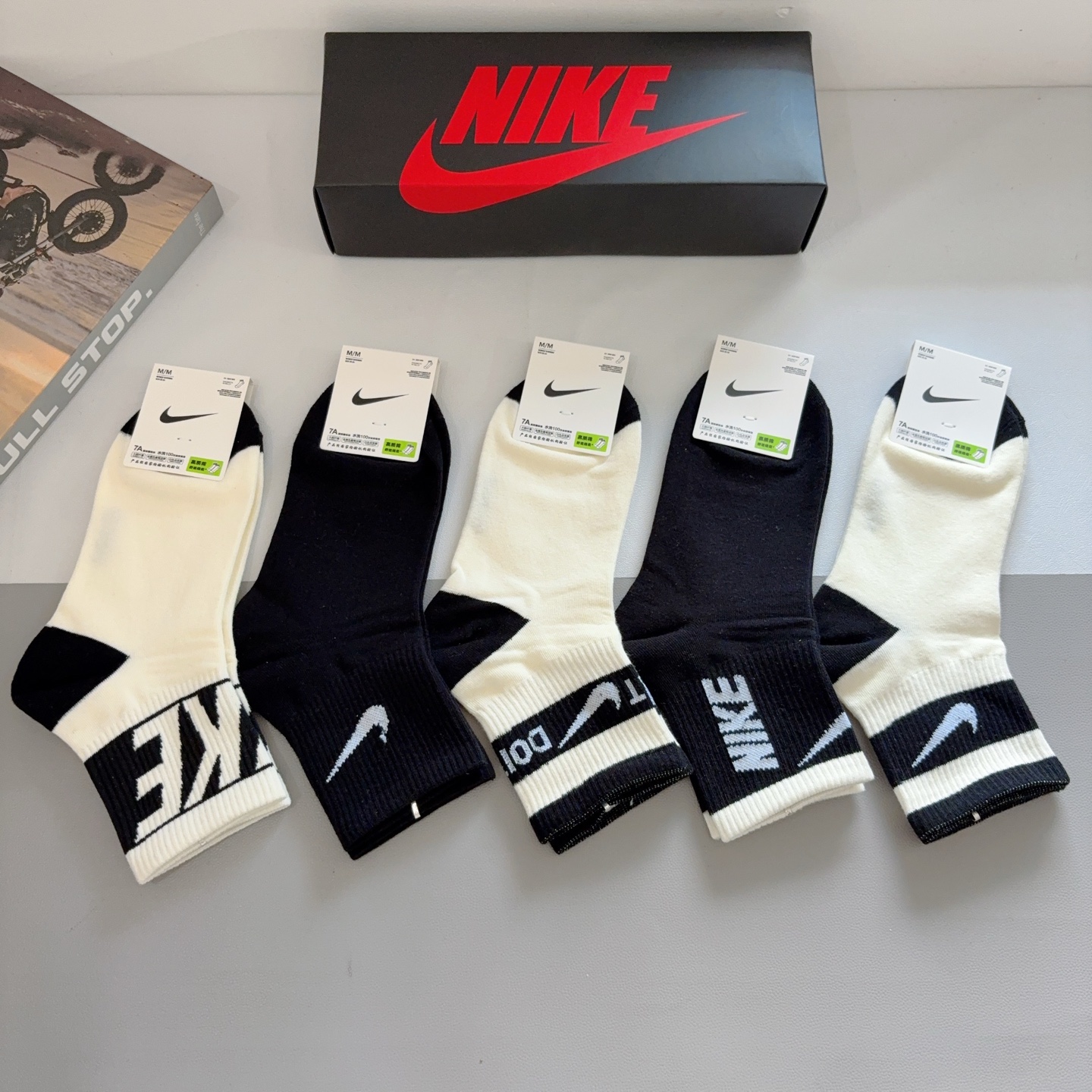 配包装（一盒5双）新款 Nike/耐克 中筒袜子 纯棉面料 专柜同步 高品质 抗菌防臭吸汗透气[得意][