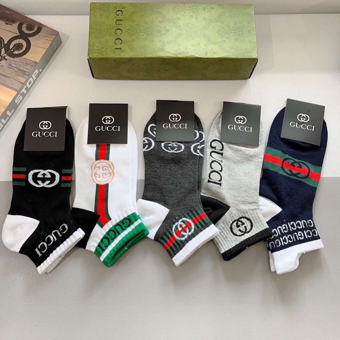 配包装（一盒5双） Gucci 古奇 新款中筒男女通用袜，纯棉面料，潮人必备 ，爆款经典双G，个性时尚百