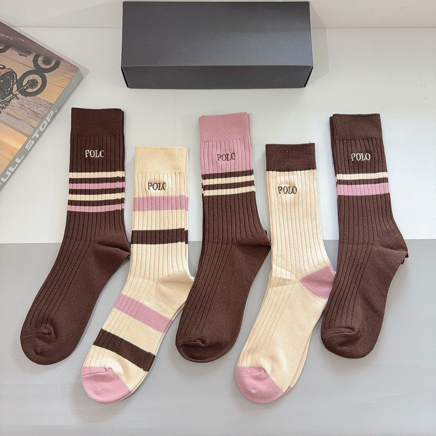 配包装【一盒5双】Polo （保罗）高版本双针刺绣长筒小腿袜🔥潮人必不可少的时尚专柜代购长筒袜子 ，超好