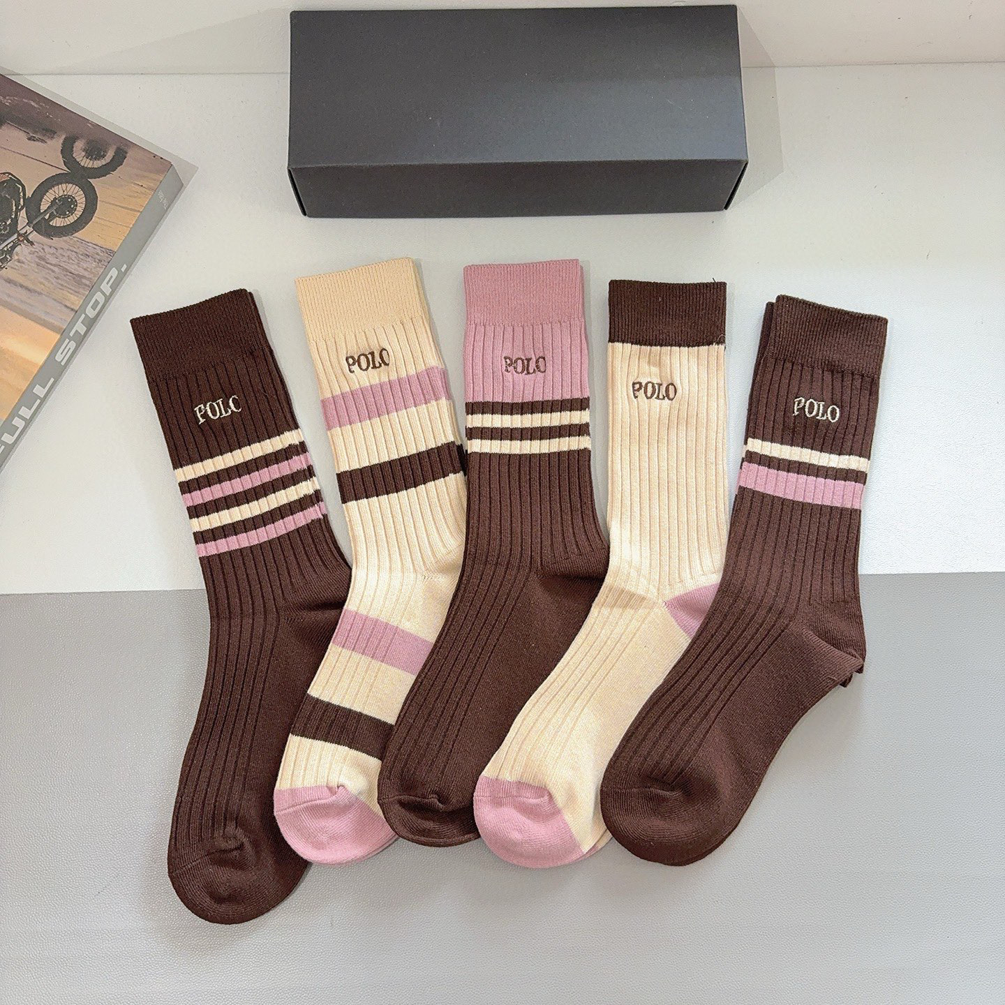 配包装【一盒5双】Polo （保罗）高版本双针刺绣长筒小腿袜🔥潮人必不可少的时尚专柜代购长筒袜子 ，超好