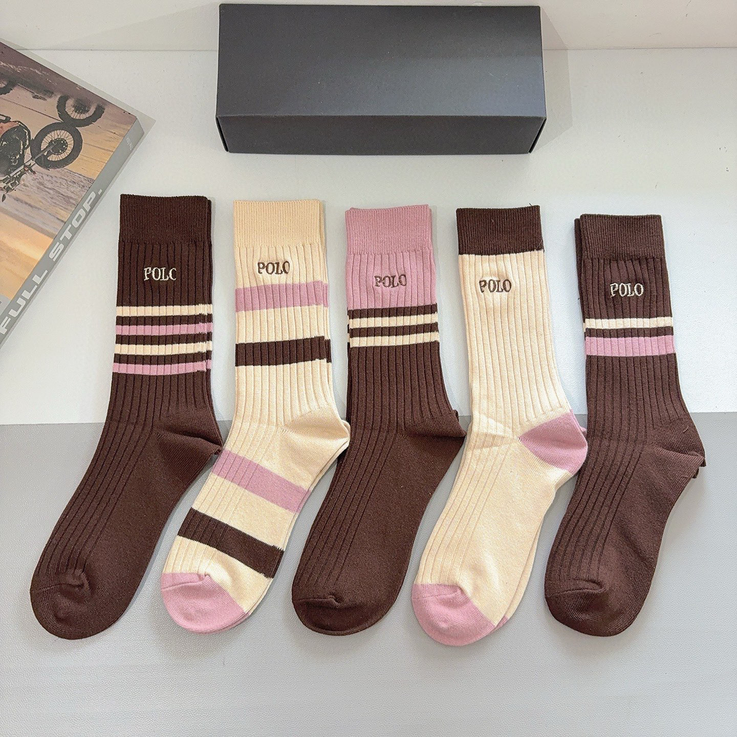 配包装【一盒5双】Polo （保罗）高版本双针刺绣长筒小腿袜🔥潮人必不可少的时尚专柜代购长筒袜子 ，超好