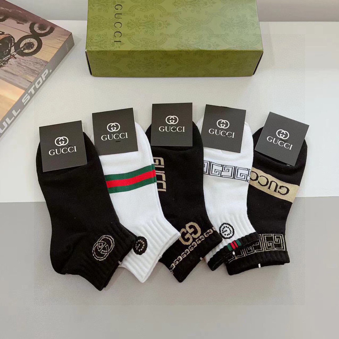 配包装（一盒5双） Gucci 古奇 新款中筒男女通用袜，纯棉面料，潮人必备 ，爆款经典双G，个性时尚百