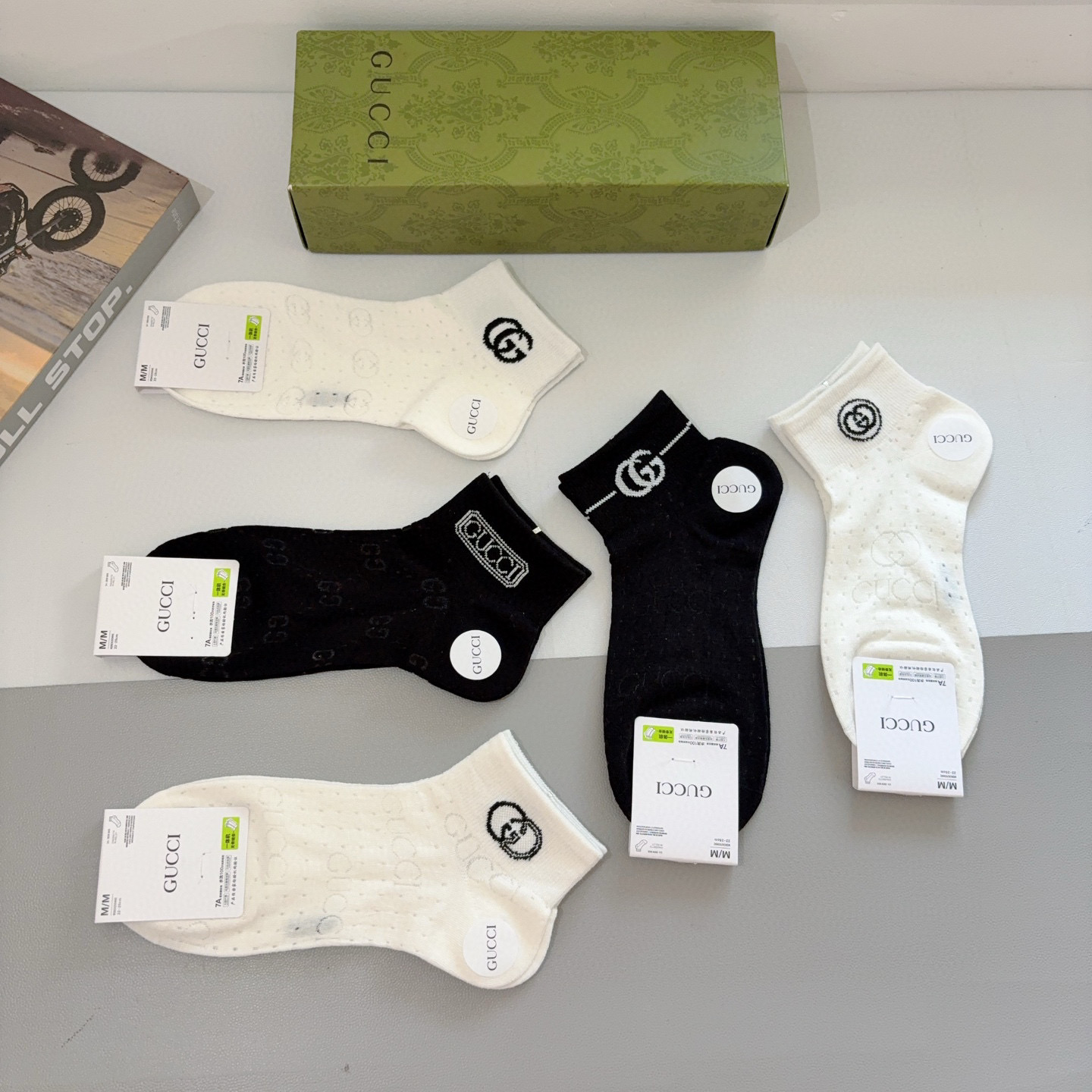 配包装【一盒5双】Gucci （古奇）新款竹棉短筒袜子❗️ins明星网红推荐❗️火爆至极🔥轻薄柔软透气，
