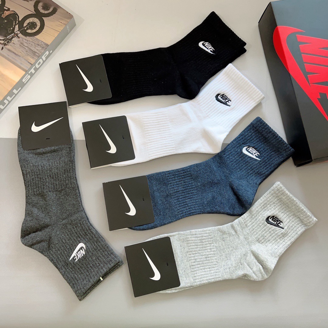 配包装（一盒5双）新款 Nike/耐克 高版本刺绣加厚中筒短袜 超柔软面料 专柜同步男款袜子 抗菌防臭吸