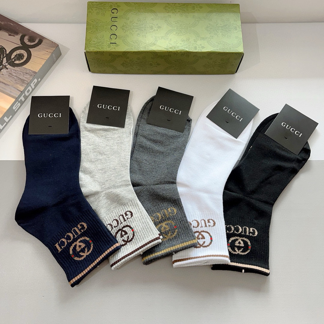 配包装（一盒5双）GUCCI 古奇男士新款袜子！纯棉面料，经典图案，专柜同步中筒袜子，💛大牌出街，潮人必