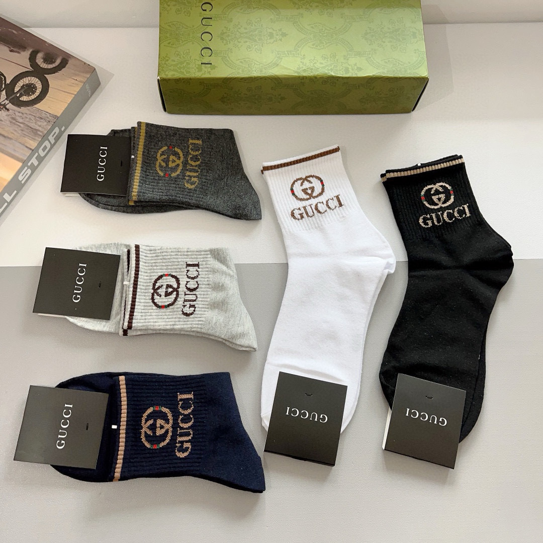 配包装（一盒5双）GUCCI 古奇男士新款袜子！纯棉面料，经典图案，专柜同步中筒袜子，💛大牌出街，潮人必