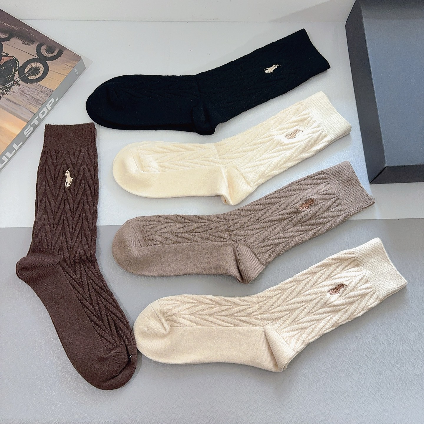 配包装【一盒5双】Polo （保罗）高版本羊绒刺绣长筒袜子🔥潮人必不可少的时尚专柜代购长筒袜子 ，超好搭