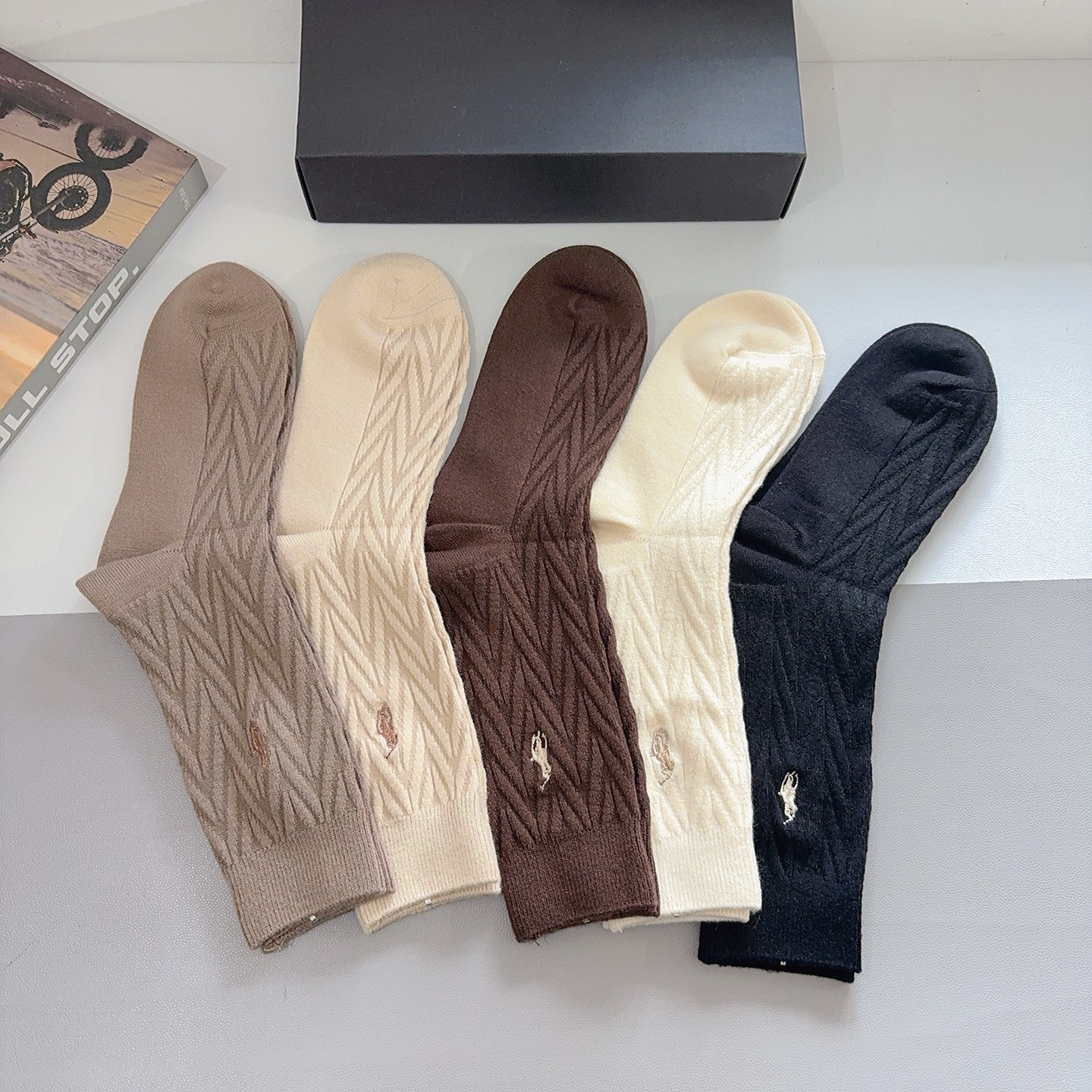 配包装【一盒5双】Polo （保罗）高版本羊绒刺绣长筒袜子🔥潮人必不可少的时尚专柜代购长筒袜子 ，超好搭