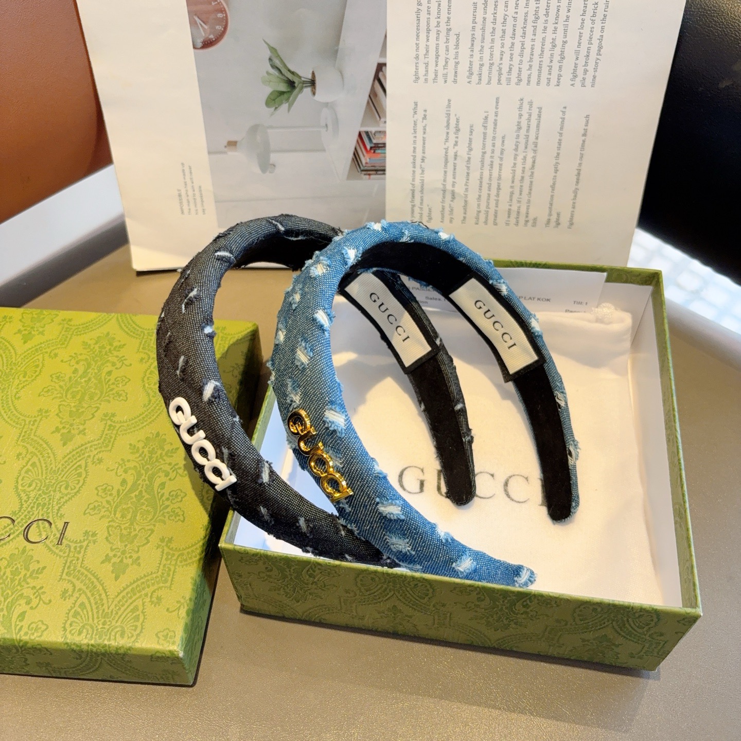 配包装Gucci古奇 明星经典新款牛仔布发箍，女神必备单品头箍，非常百搭，时尚潮流！