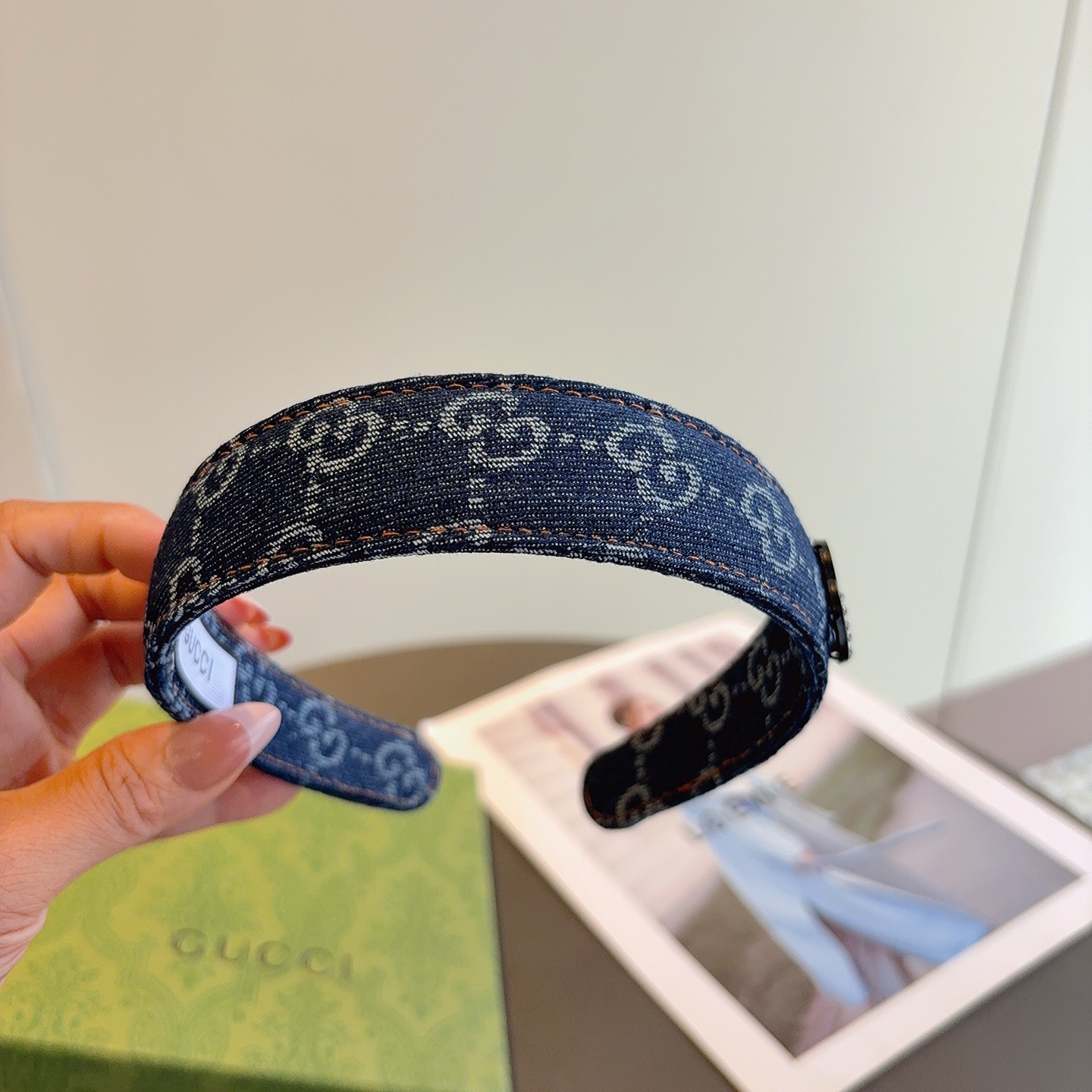 配包装Gucci古奇 明星经典新款牛仔布发箍，女神必备单品头箍，非常百搭，时尚潮流！