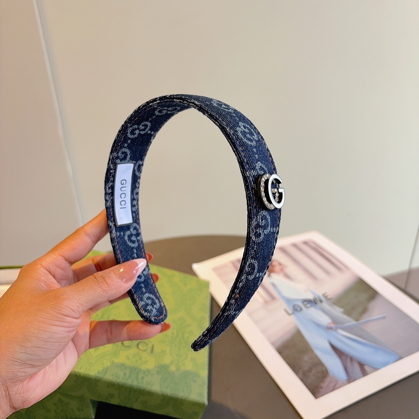 配包装Gucci古奇 明星经典新款牛仔布发箍，女神必备单品头箍，非常百搭，时尚潮流！