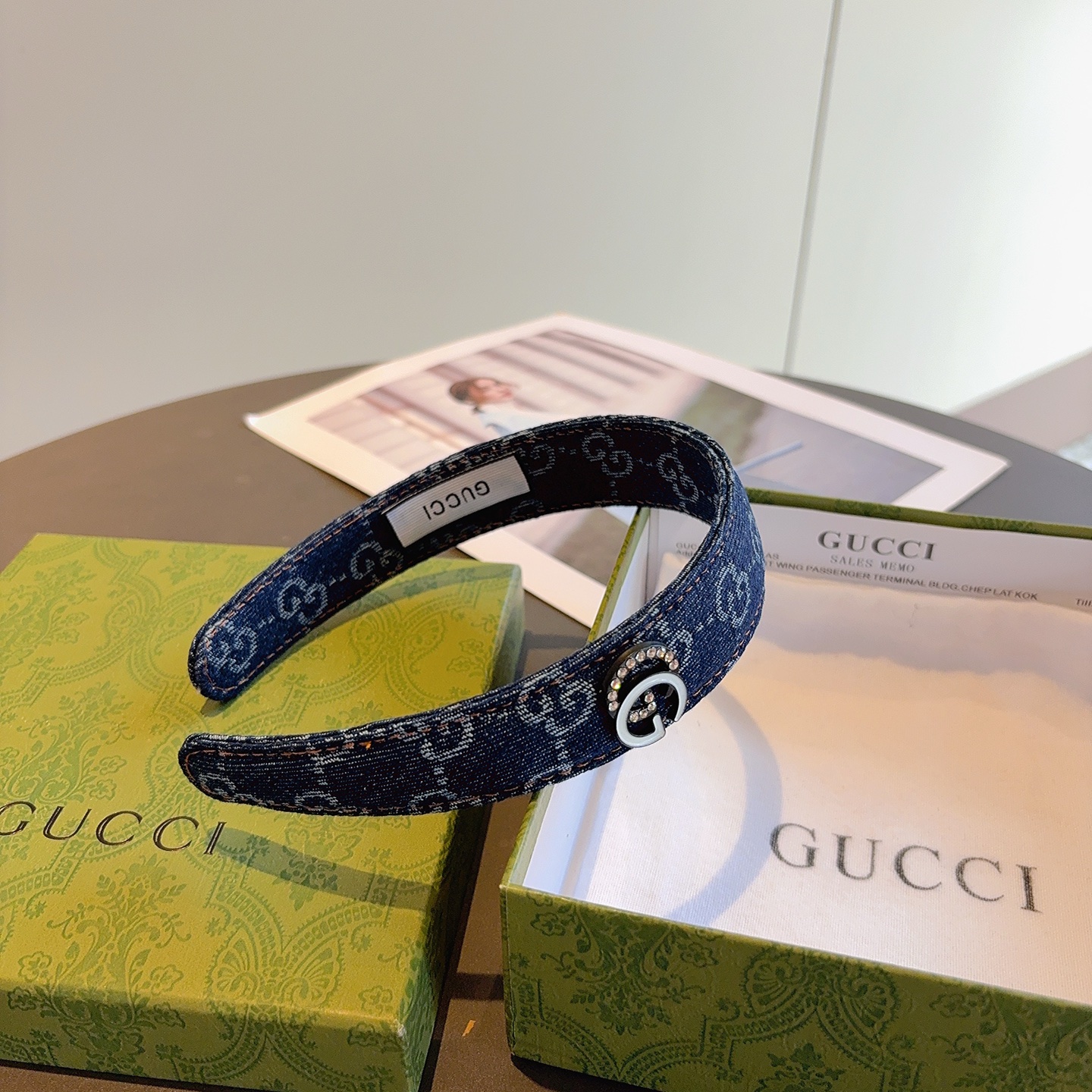 配包装Gucci古奇 明星经典新款牛仔布发箍，女神必备单品头箍，非常百搭，时尚潮流！