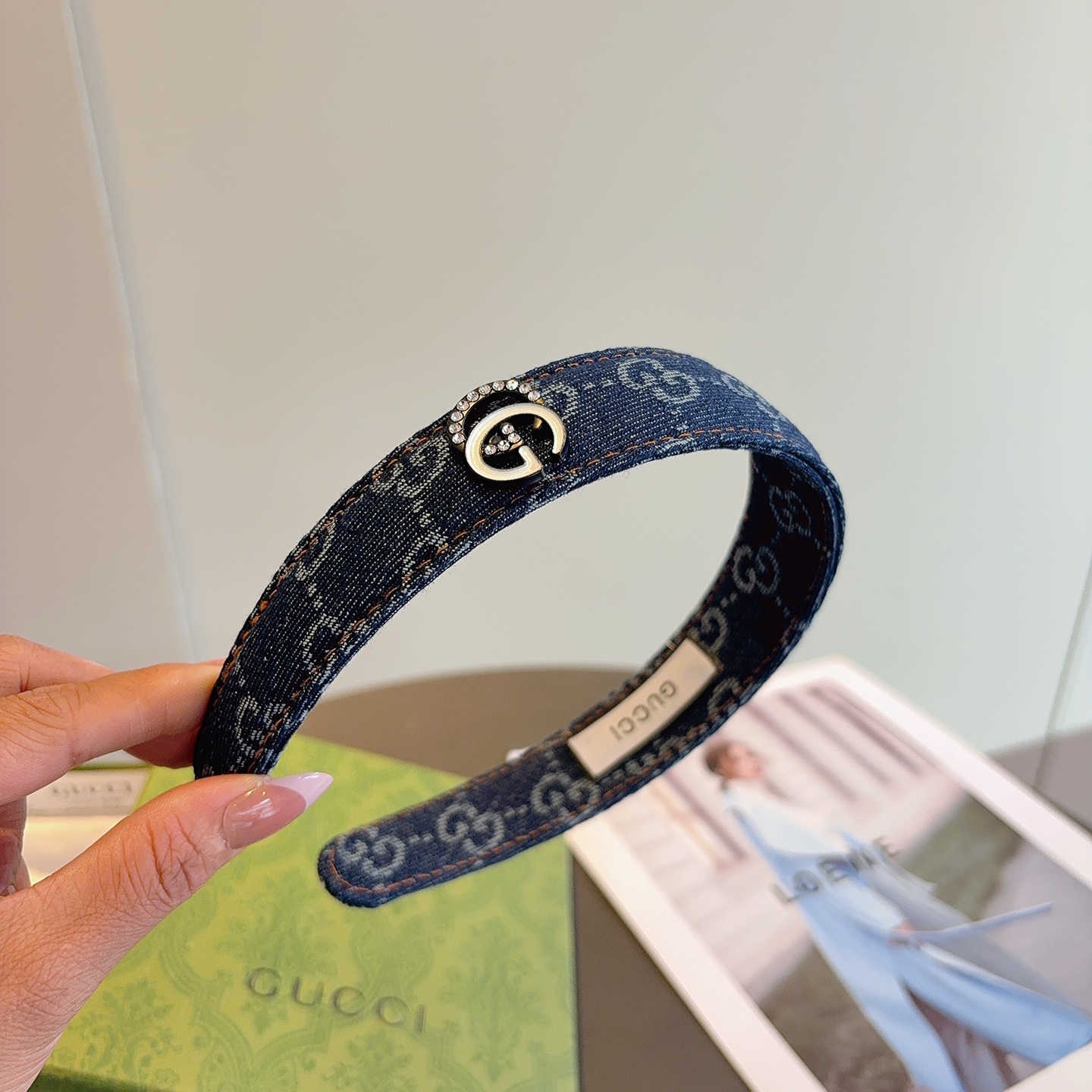 配包装Gucci古奇 明星经典新款牛仔布发箍，女神必备单品头箍，非常百搭，时尚潮流！