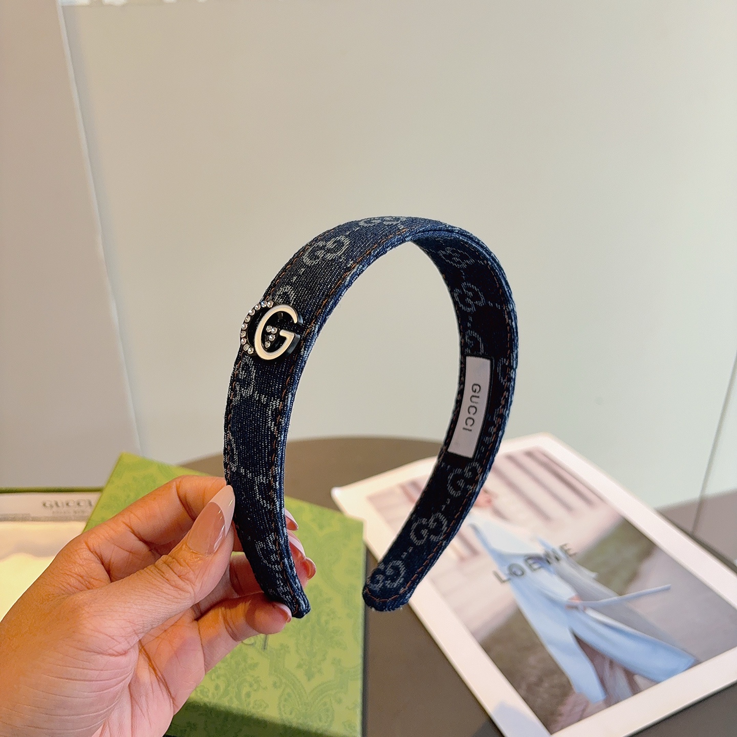 配包装Gucci古奇 明星经典新款牛仔布发箍，女神必备单品头箍，非常百搭，时尚潮流！