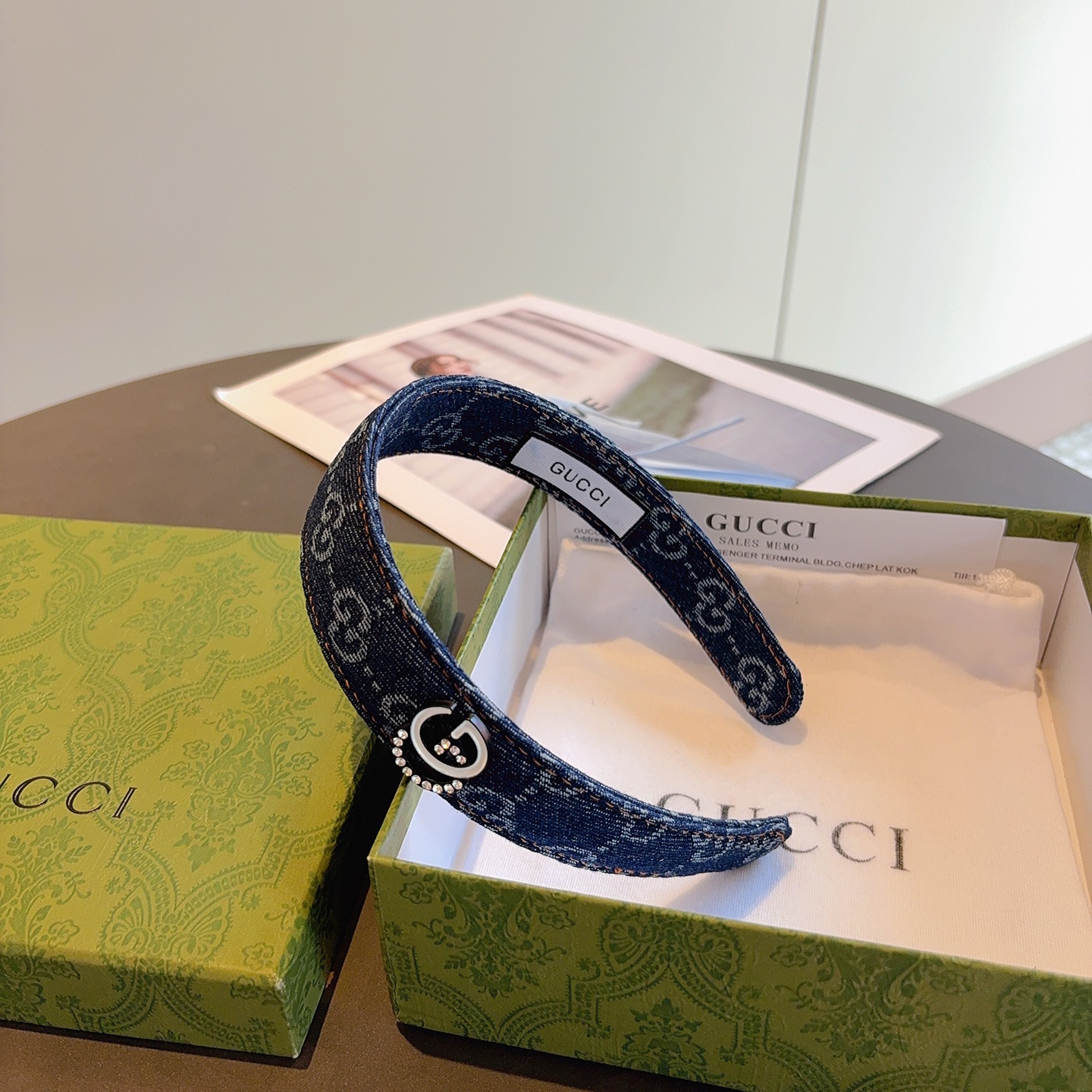 配包装Gucci古奇 明星经典新款牛仔布发箍，女神必备单品头箍，非常百搭，时尚潮流！