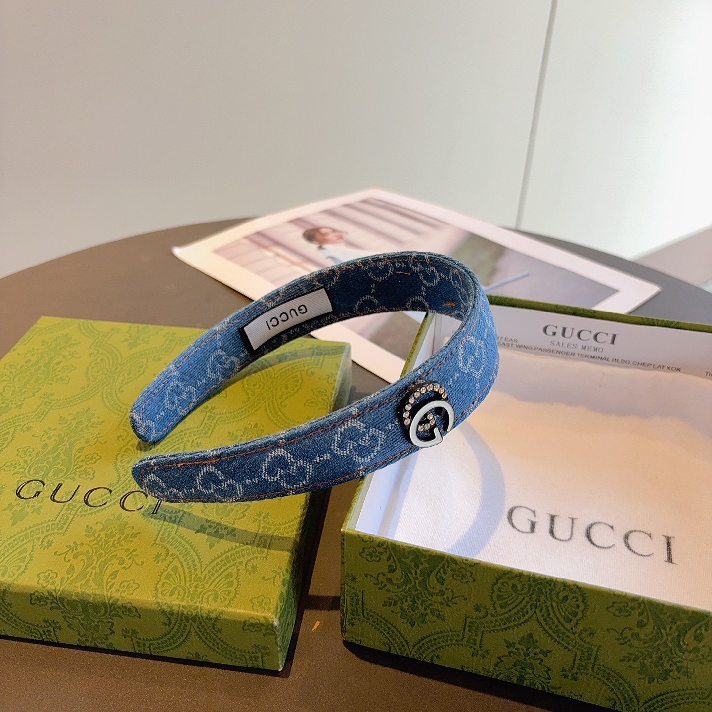 配包装Gucci古奇 明星经典新款牛仔布发箍，女神必备单品头箍，非常百搭，时尚潮流！