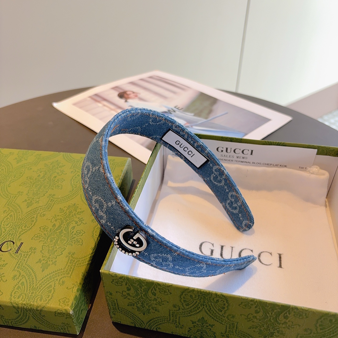 配包装Gucci古奇 明星经典新款牛仔布发箍，女神必备单品头箍，非常百搭，时尚潮流！