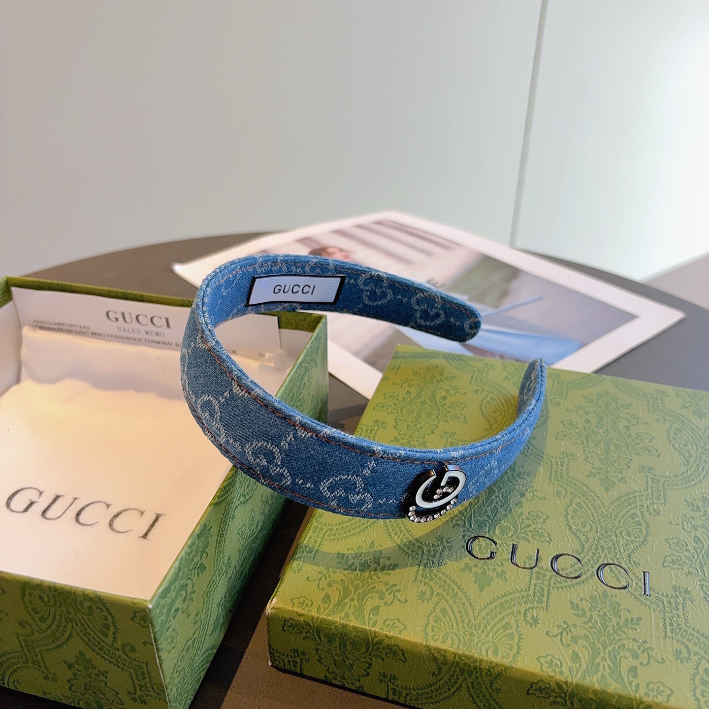 配包装Gucci古奇 明星经典新款牛仔布发箍，女神必备单品头箍，非常百搭，时尚潮流！
