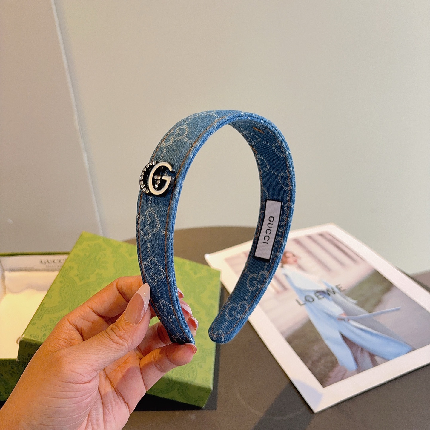 配包装Gucci古奇 明星经典新款牛仔布发箍，女神必备单品头箍，非常百搭，时尚潮流！