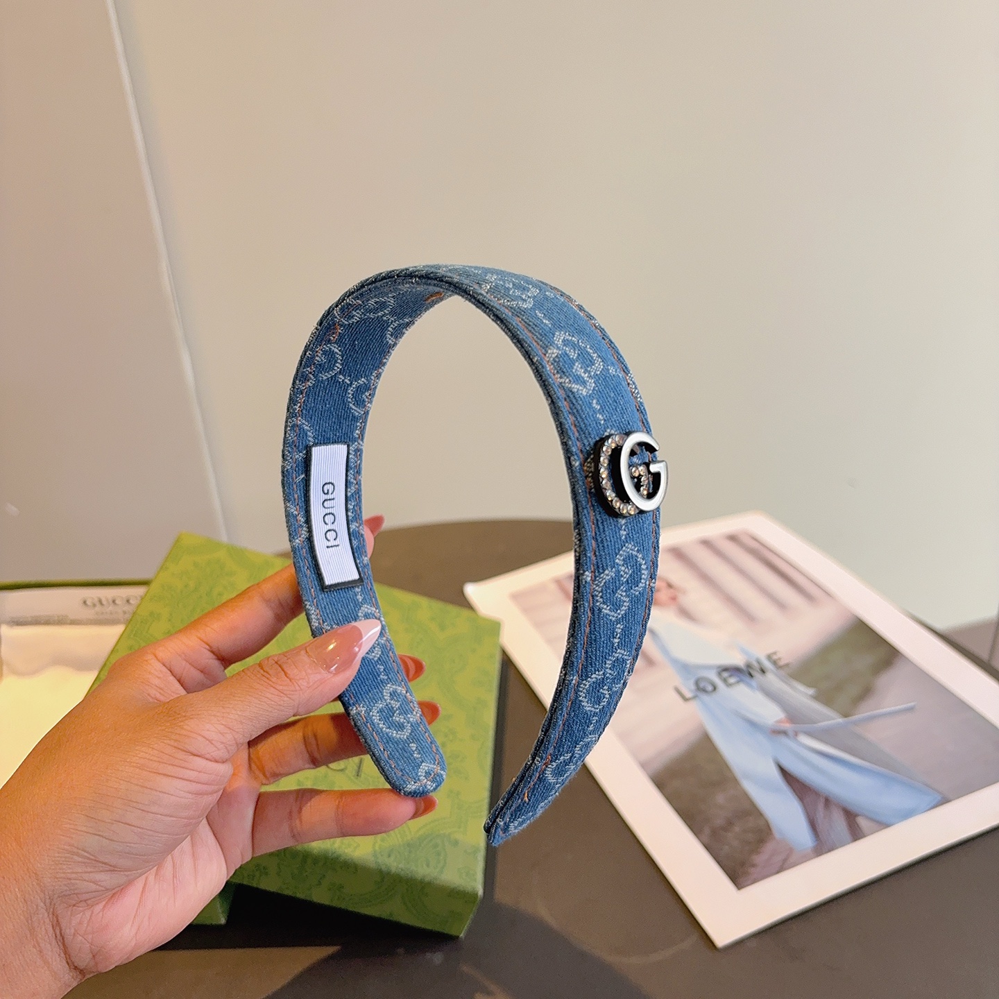 配包装Gucci古奇 明星经典新款牛仔布发箍，女神必备单品头箍，非常百搭，时尚潮流！