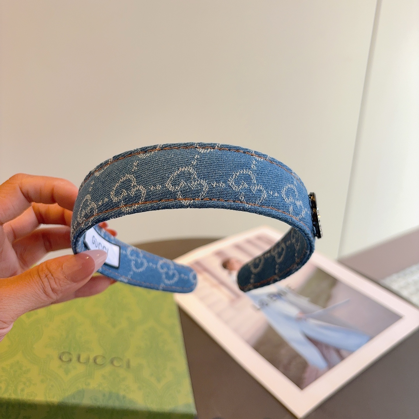 配包装Gucci古奇 明星经典新款牛仔布发箍，女神必备单品头箍，非常百搭，时尚潮流！