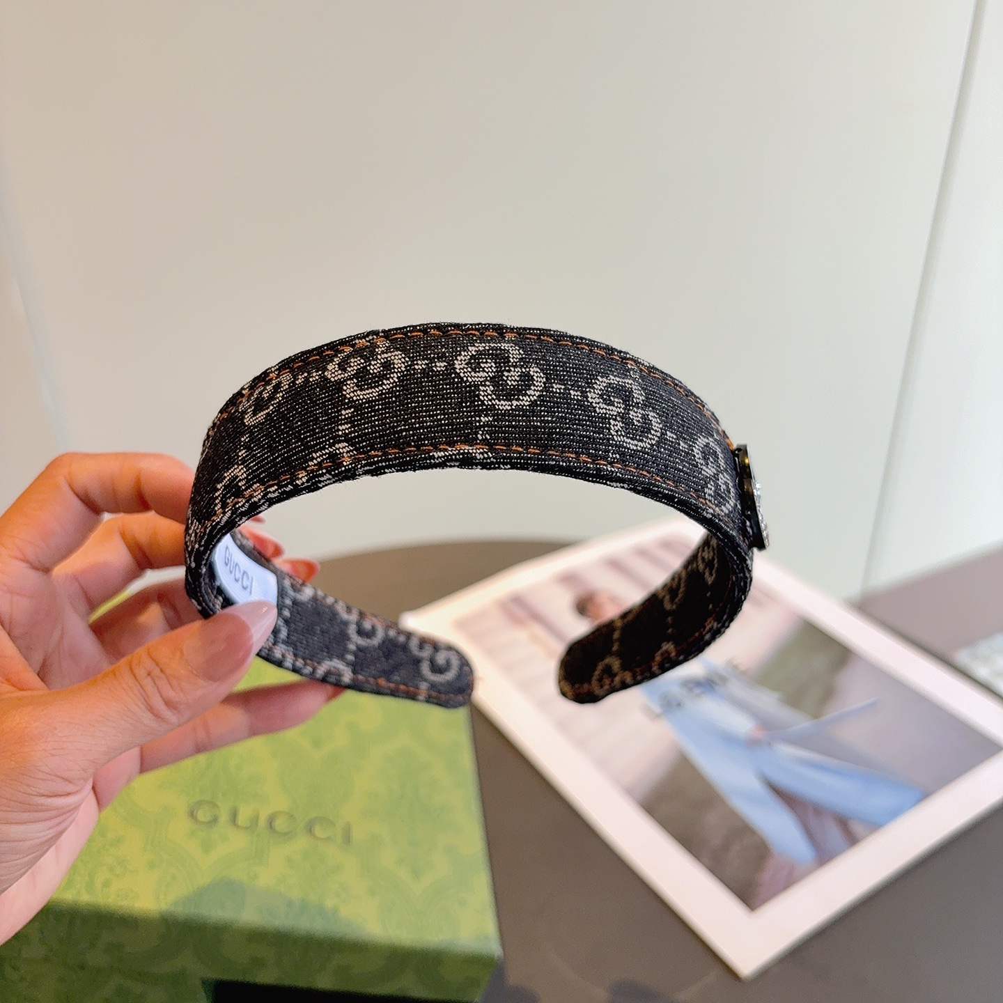 配包装Gucci古奇 明星经典新款牛仔布发箍，女神必备单品头箍，非常百搭，时尚潮流！