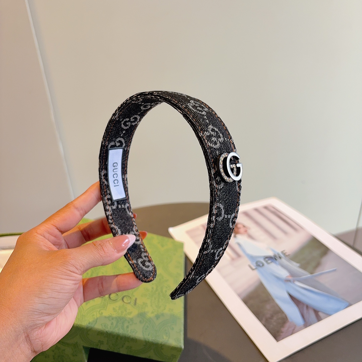 配包装Gucci古奇 明星经典新款牛仔布发箍，女神必备单品头箍，非常百搭，时尚潮流！