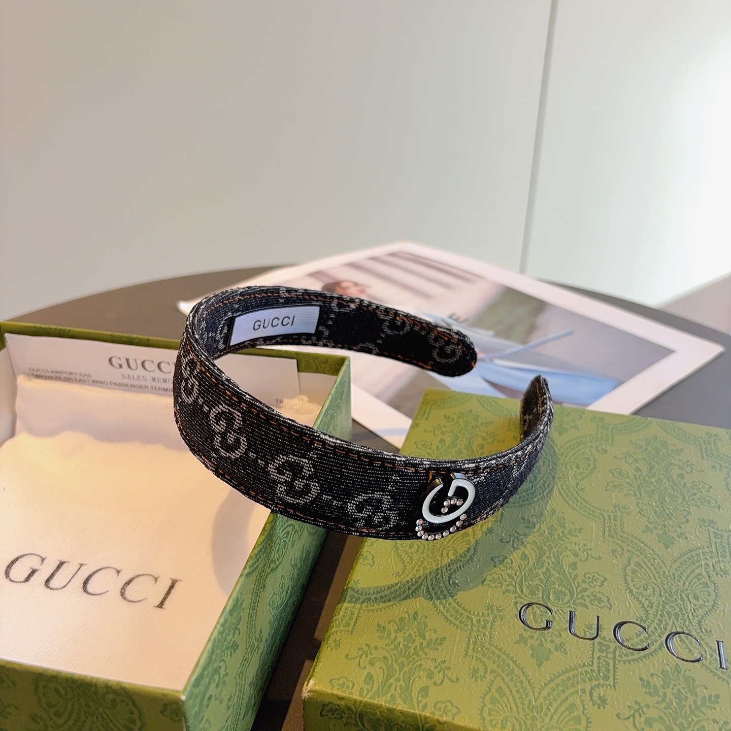 配包装Gucci古奇 明星经典新款牛仔布发箍，女神必备单品头箍，非常百搭，时尚潮流！