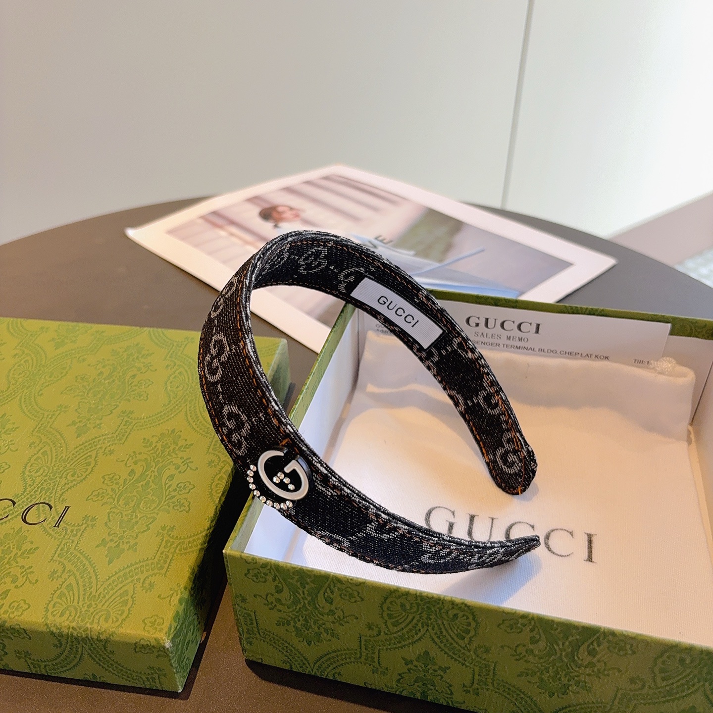 配包装Gucci古奇 明星经典新款牛仔布发箍，女神必备单品头箍，非常百搭，时尚潮流！