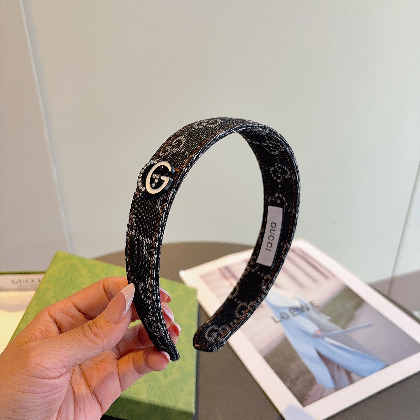 配包装Gucci古奇 明星经典新款牛仔布发箍，女神必备单品头箍，非常百搭，时尚潮流！