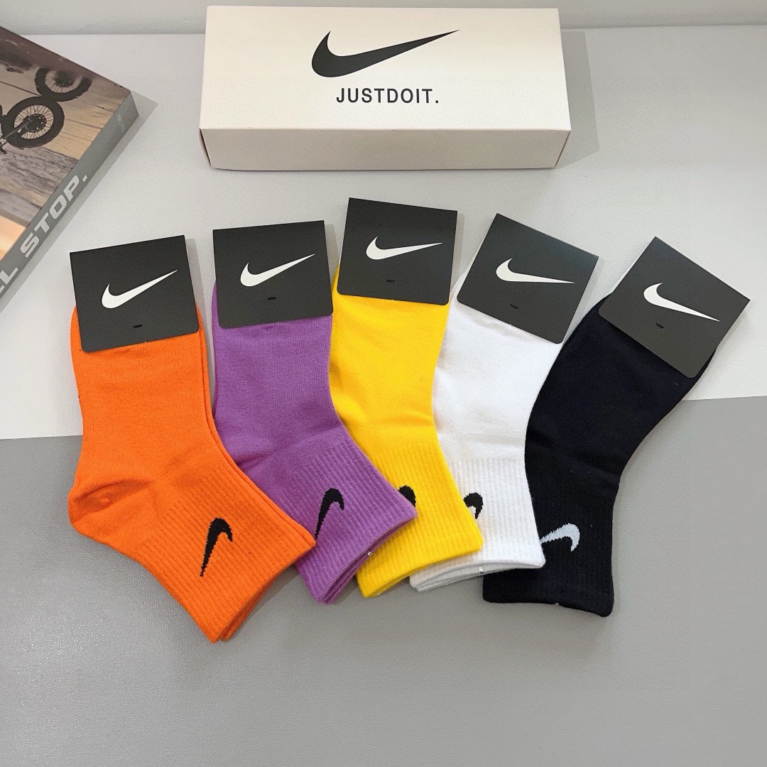 配包装（一盒5双）新款 Nike/耐克 中筒袜 精梳棉 专柜同步 高品质 抗菌防臭吸汗透气[得意][得意