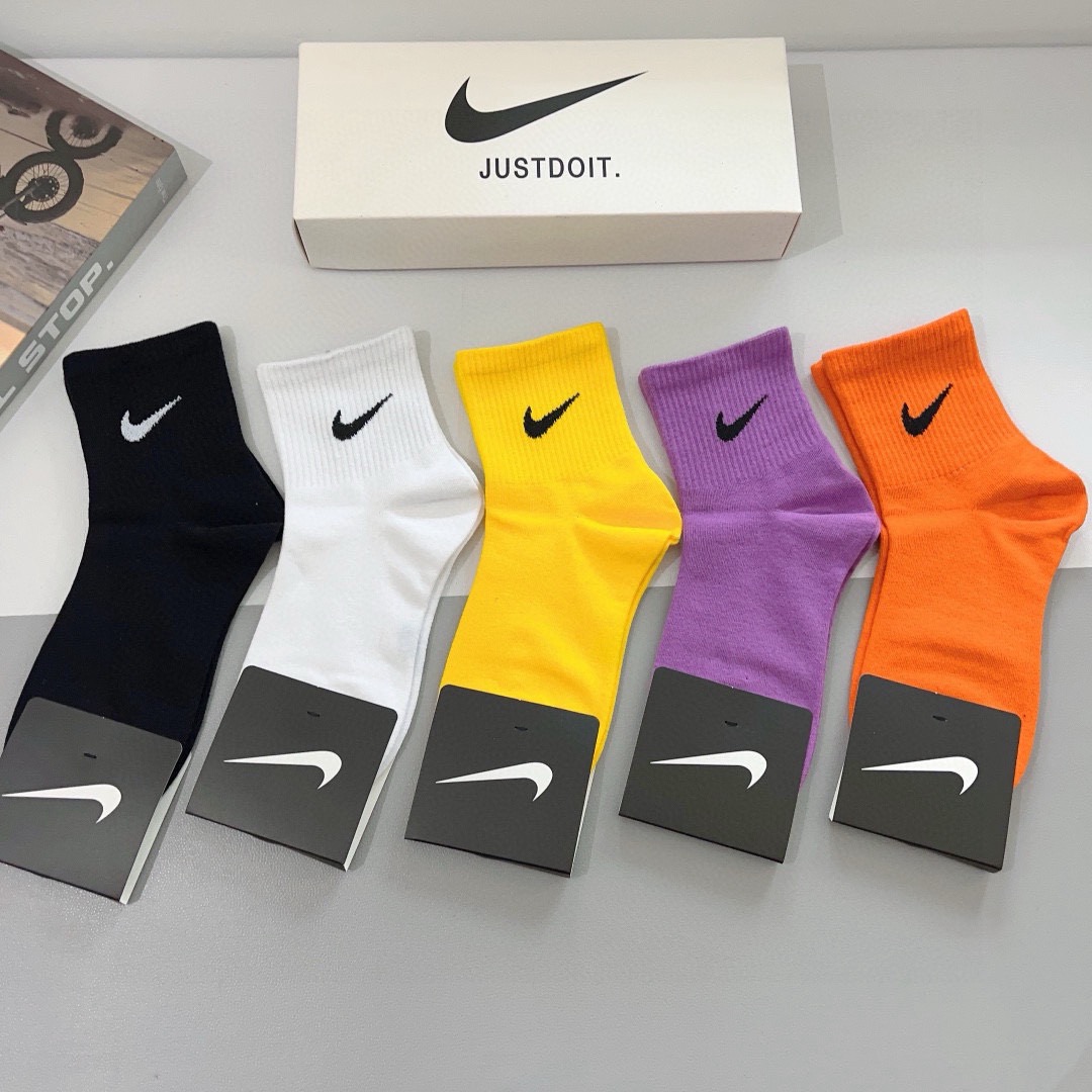 配包装（一盒5双）新款 Nike/耐克 中筒袜 精梳棉 专柜同步 高品质 抗菌防臭吸汗透气[得意][得意