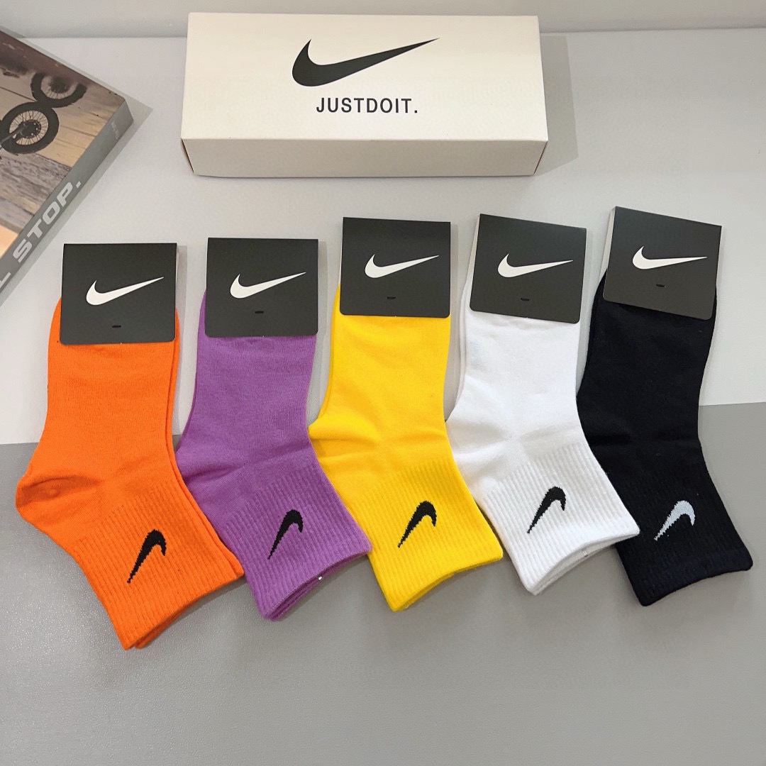 配包装（一盒5双）新款 Nike/耐克 中筒袜 精梳棉 专柜同步 高品质 抗菌防臭吸汗透气[得意][得意
