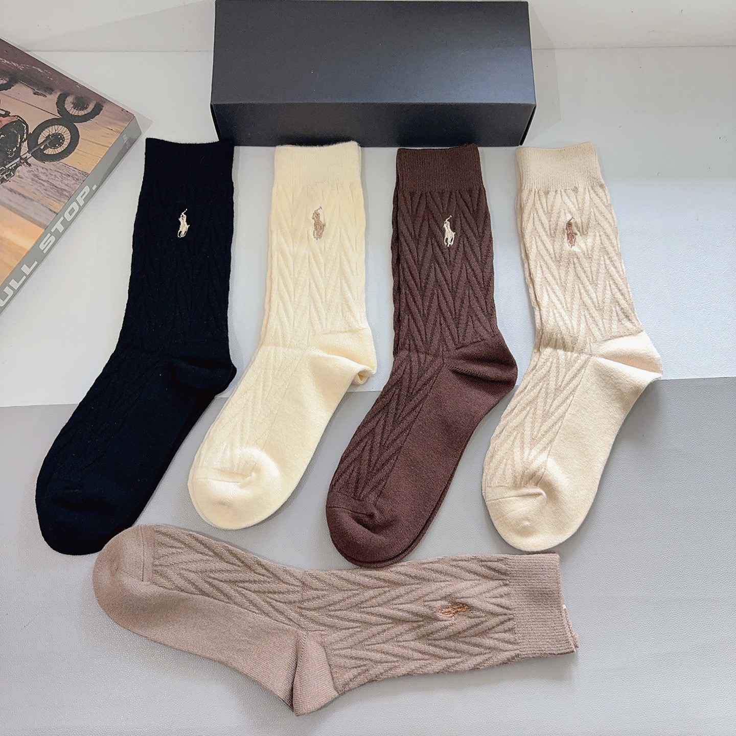 配包装【一盒5双】Polo （保罗）高版本羊绒刺绣长筒袜子🔥潮人必不可少的时尚专柜代购长筒袜子 ，超好搭