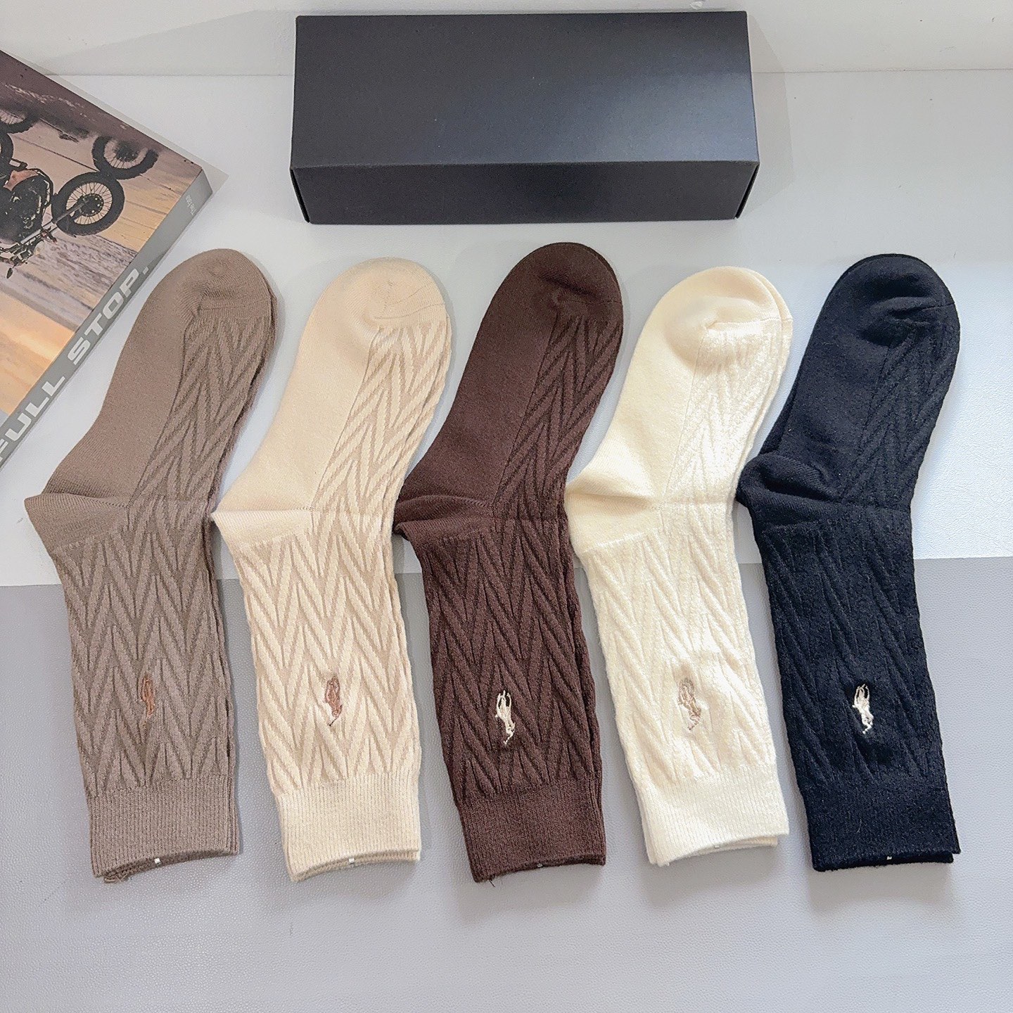配包装【一盒5双】Polo （保罗）高版本羊绒刺绣长筒袜子🔥潮人必不可少的时尚专柜代购长筒袜子 ，超好搭