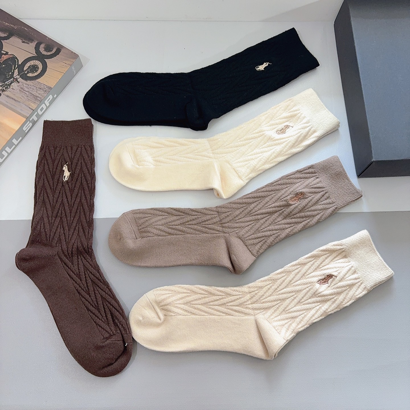 配包装【一盒5双】Polo （保罗）高版本羊绒刺绣长筒袜子🔥潮人必不可少的时尚专柜代购长筒袜子 ，超好搭