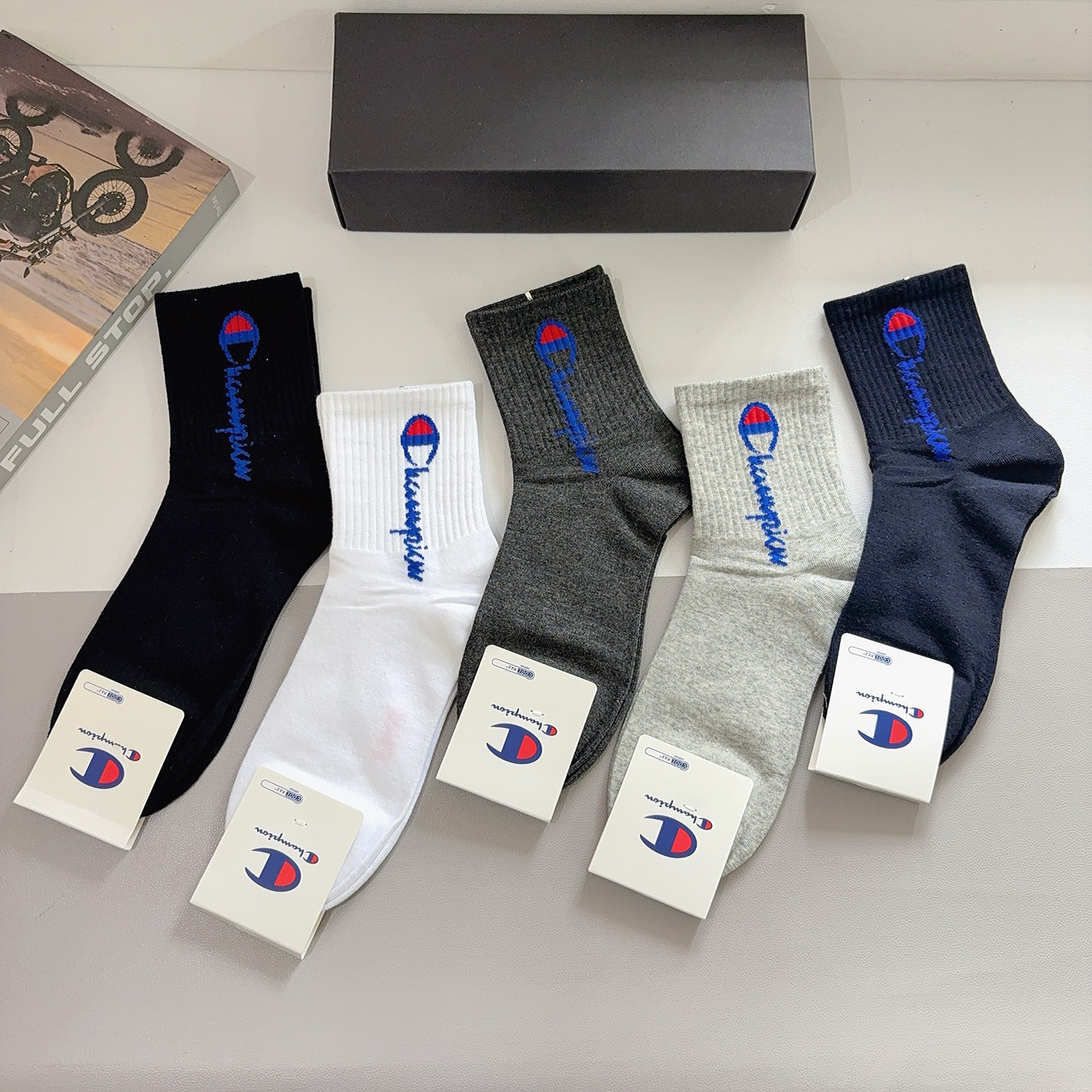 配包装（一盒5双）冠军 新款男款中筒袜子！纯棉面料 专柜同步袜子，💛大牌出街，潮人必备🔥超好搭