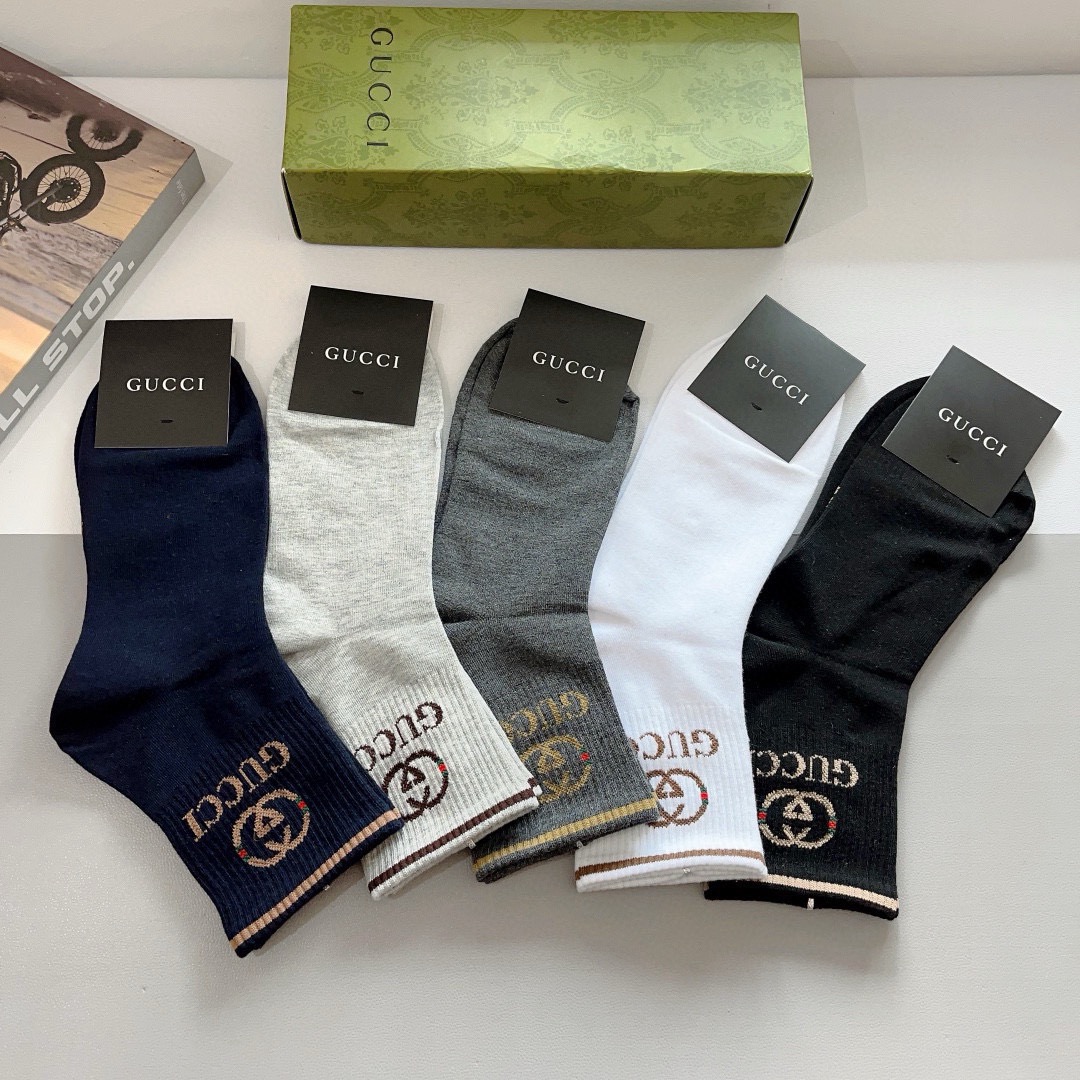 配包装（一盒5双）GUCCI 古奇男士新款袜子！纯棉面料，经典图案，专柜同步中筒袜子，💛大牌出街，潮人必