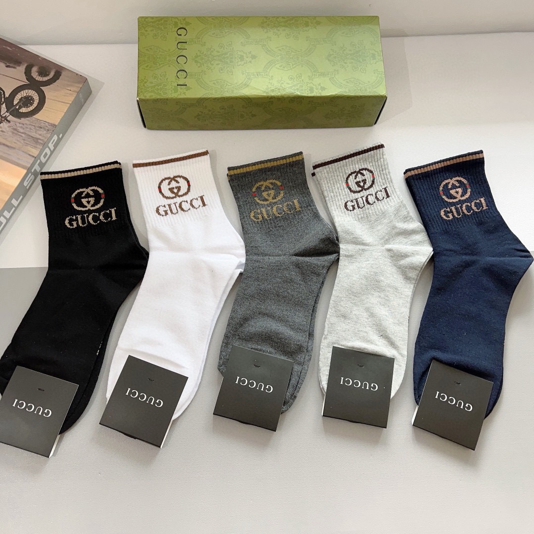 配包装（一盒5双）GUCCI 古奇男士新款袜子！纯棉面料，经典图案，专柜同步中筒袜子，💛大牌出街，潮人必