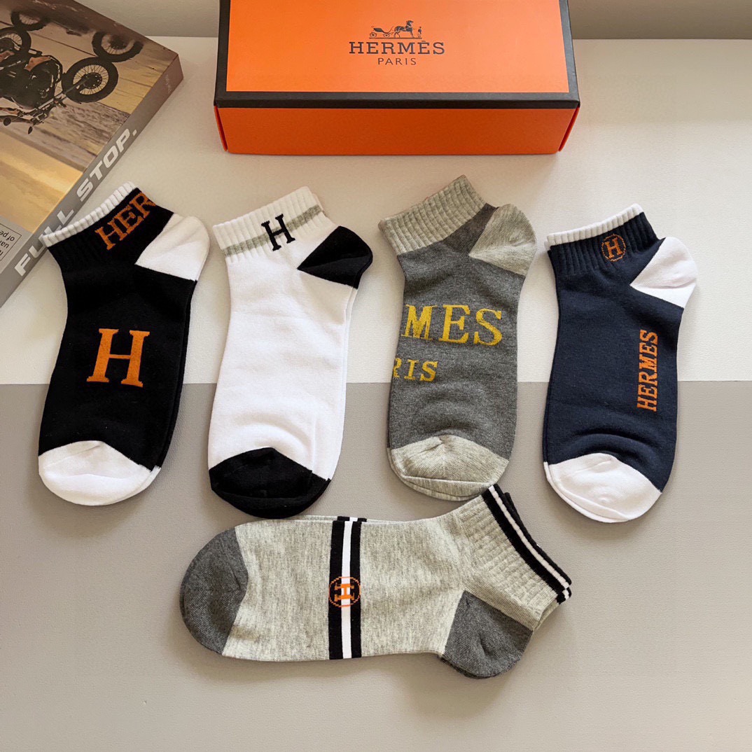 配包装【一盒5双】HERMES爱马仕高版本 男女通用袜子🔥超级柔软短袜🔥🔥潮人必不能少的专柜代购品质 短
