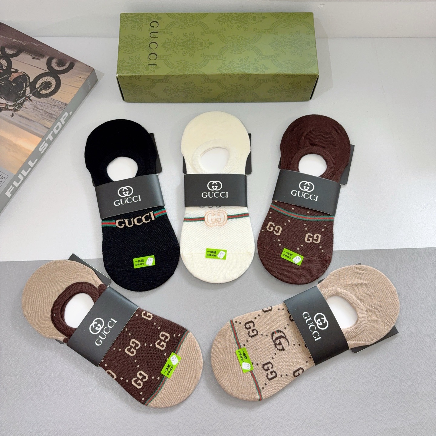 配包装（一盒5双） Gucci 古奇 ins超火爆男士短款船袜，纯棉面料，潮人必备 ，经典G家袜子 个性